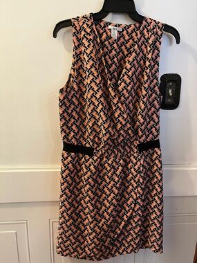 Bar III Coral and Black Geometric Sleeveless Mini Dress